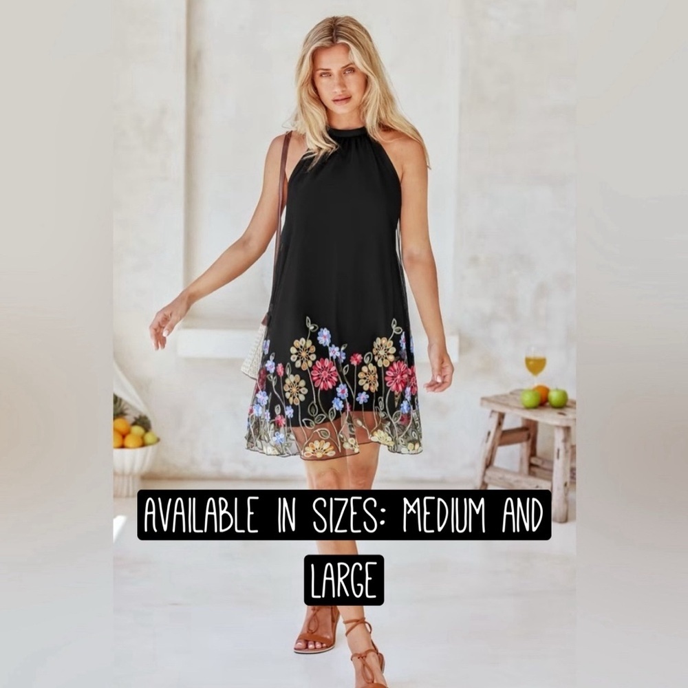 🎉HOST PICK🎉NIP-Floral & Sable Embroidered Halterneck Dress